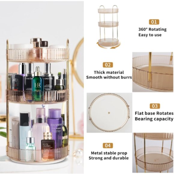 3 Tiers - 360° Turntable Makeup Organizer - Lazy Susan Cosmetics Storage - Picture 5 of 10